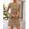 image:imageZESICA Womens Long Sleeve Floral Mesh Bodycon Mini DressesKhaki