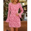 image:imageZESICA Womens Long Sleeve Floral Mesh Bodycon Mini DressesPink