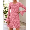 image:imageZESICA Womens Long Sleeve Floral Mesh Bodycon Mini DressesPink