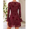 image:imageZESICA Womens Long Sleeve Floral Mesh Bodycon Mini DressesWine