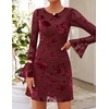 image:imageZESICA Womens Long Sleeve Floral Mesh Bodycon Mini DressesWine