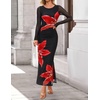 image:imageZESICA Womens Long Sleeve Floral Side Slit Bodycon Maxi DressesBlack