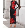 image:imageZESICA Womens Long Sleeve Floral Side Slit Bodycon Maxi DressesBlack