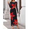 image:imageZESICA Womens Long Sleeve Floral Side Slit Bodycon Maxi DressesBlack