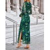 image:imageZESICA Womens Long Sleeve Floral Side Slit Bodycon Maxi DressesGreen