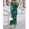 image:imageZESICA Womens Long Sleeve Floral Side Slit Bodycon Maxi DressesGreen