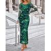 image:imageZESICA Womens Long Sleeve Floral Side Slit Bodycon Maxi DressesGreen