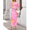 image:imageZESICA Womens Long Sleeve Floral Side Slit Bodycon Maxi DressesPink
