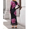 image:imageZESICA Womens Long Sleeve Floral Side Slit Bodycon Maxi DressesPurple