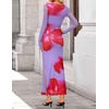 image:imageZESICA Womens Long Sleeve Floral Side Slit Bodycon Maxi DressesViolets