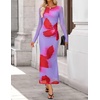 image:imageZESICA Womens Long Sleeve Floral Side Slit Bodycon Maxi DressesViolets