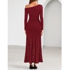 image:imageZESICA Womens Long Sleeve Off Shoulder Bodycon Dresses Fall 2026 Ruched Lace Wedding Guest Cocktail Formal Maxi DressRed