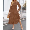 image:imageZESICA Womens Long Sleeve Swiss Dot Maxi Wedding Guest DressesBrown