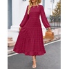 image:imageZESICA Womens Long Sleeve Swiss Dot Maxi Wedding Guest DressesWine Red