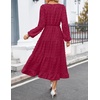 image:imageZESICA Womens Long Sleeve Swiss Dot Maxi Wedding Guest DressesWine Red
