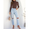 image:imageZESICA Womens Long Sleeve Turtleneck Tops 2026 Fall Basic SweatersCoffee