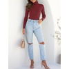 image:imageZESICA Womens Long Sleeve Turtleneck Tops 2026 Fall Basic SweatersWine