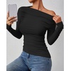 image:imageZESICA Womens Off Shoulder Ruched Tops Long Sleeve ShirtsBlack