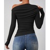 image:imageZESICA Womens Off Shoulder Ruched Tops Long Sleeve ShirtsBlack