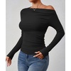 image:imageZESICA Womens Off Shoulder Ruched Tops Long Sleeve ShirtsBlack