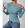 image:imageZESICA Womens Off Shoulder Ruched Tops Long Sleeve ShirtsBlue