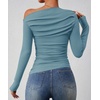 image:imageZESICA Womens Off Shoulder Ruched Tops Long Sleeve ShirtsBlue