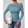 image:imageZESICA Womens Off Shoulder Ruched Tops Long Sleeve ShirtsBlue