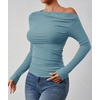 image:imageZESICA Womens Off Shoulder Ruched Tops Long Sleeve ShirtsBlue