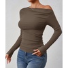 image:imageZESICA Womens Off Shoulder Ruched Tops Long Sleeve ShirtsCoffee
