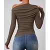 image:imageZESICA Womens Off Shoulder Ruched Tops Long Sleeve ShirtsCoffee