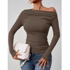 image:imageZESICA Womens Off Shoulder Ruched Tops Long Sleeve ShirtsCoffee