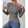 image:imageZESICA Womens Off Shoulder Ruched Tops Long Sleeve ShirtsGrey