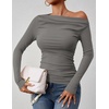 image:imageZESICA Womens Off Shoulder Ruched Tops Long Sleeve ShirtsGrey