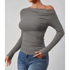image:imageZESICA Womens Off Shoulder Ruched Tops Long Sleeve ShirtsGrey