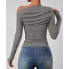 image:imageZESICA Womens Off Shoulder Ruched Tops Long Sleeve ShirtsGrey
