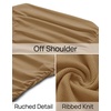 image:imageZESICA Womens Off Shoulder Ruched Tops Long Sleeve ShirtsKhaki