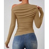 image:imageZESICA Womens Off Shoulder Ruched Tops Long Sleeve ShirtsKhaki