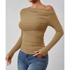image:imageZESICA Womens Off Shoulder Ruched Tops Long Sleeve ShirtsKhaki