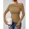 image:imageZESICA Womens Off Shoulder Ruched Tops Long Sleeve ShirtsKhaki
