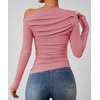 image:imageZESICA Womens Off Shoulder Ruched Tops Long Sleeve ShirtsPink