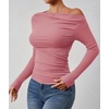 image:imageZESICA Womens Off Shoulder Ruched Tops Long Sleeve ShirtsPink