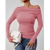 image:imageZESICA Womens Off Shoulder Ruched Tops Long Sleeve ShirtsPink