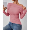 image:imageZESICA Womens Off Shoulder Ruched Tops Long Sleeve ShirtsPink