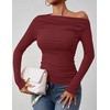 image:imageZESICA Womens Off Shoulder Ruched Tops Long Sleeve ShirtsRed
