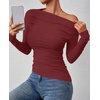 image:imageZESICA Womens Off Shoulder Ruched Tops Long Sleeve ShirtsRed