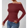 image:imageZESICA Womens Off Shoulder Ruched Tops Long Sleeve ShirtsRed
