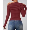 image:imageZESICA Womens Off Shoulder Ruched Tops Long Sleeve ShirtsRed