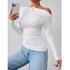 image:imageZESICA Womens Off Shoulder Ruched Tops Long Sleeve ShirtsWhite