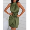 image:imageZESICA Womens Satin Sleeveless Halter Tie Waist Wrap Bodycon Mini DressArmygreen