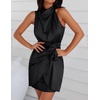 image:imageZESICA Womens Satin Sleeveless Halter Tie Waist Wrap Bodycon Mini DressBlack